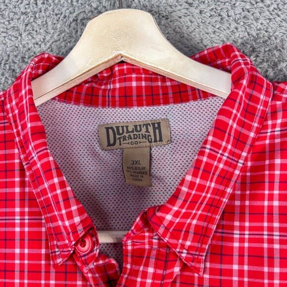 Duluth Trading Fishing Performance Shirt Mens 3XL Red Plaid Vented Outdoor Hike - Picture 2 of 12